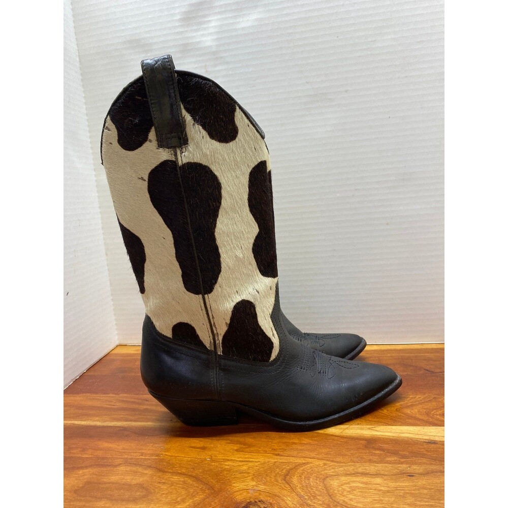 Circle S cow print calf hair leather cowboy western boots 9